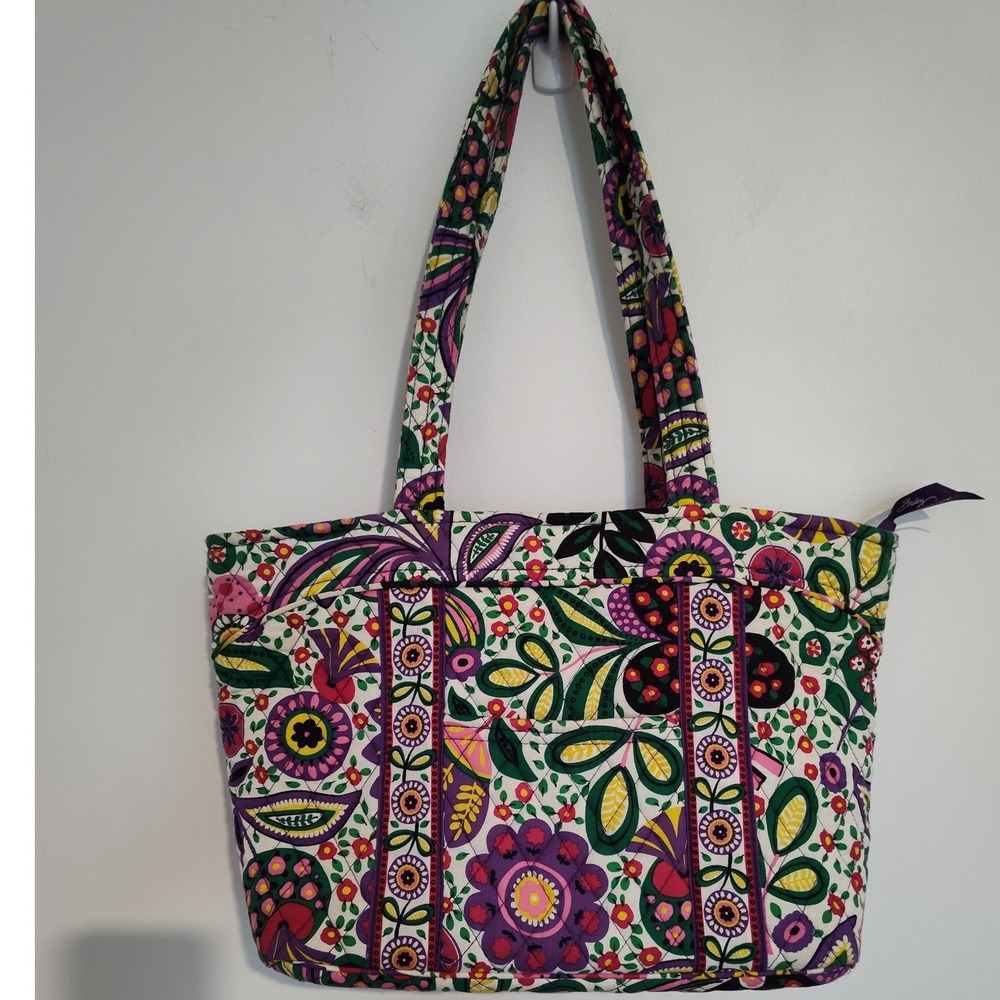Vera Bradley Vera Tote Rhythm and Blues Quilted Floral Shoulder Bag Purple Multi